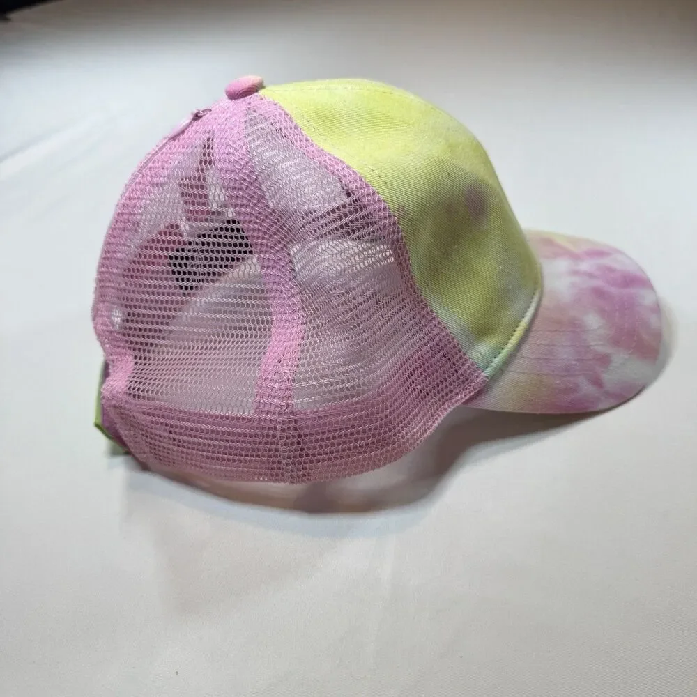 Angela & William Tie Dye Ponytail Trucker Hat Pink Mesh Baseball Cap One Size